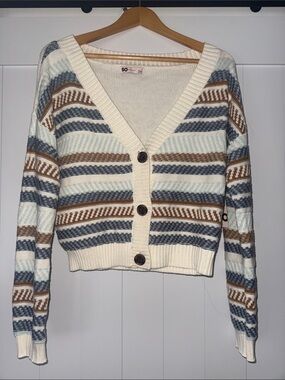 SO Striped Cropped Cardigan - Cream, Blue, Brown